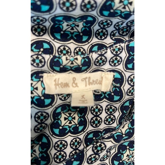 Hem & Thread 100% Rayon Dress Blue/Teal/White Size Large - Picture 6 of 6